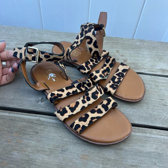 Franco Sarto Kyson Calf Hair Cheetah Strappy Ankle Sandals 7.5M - Picture 2 of 7